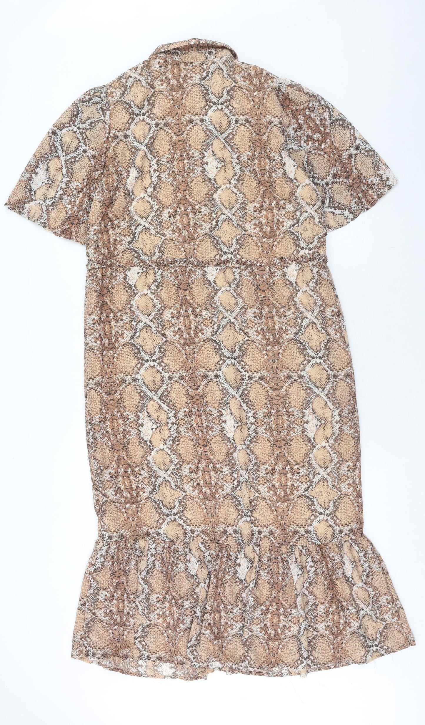 Marks and Spencer Womens Brown Animal Print Polyester Shirt Dress Size 8 Collared Button - Snake Skin Print