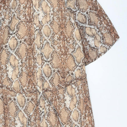 Marks and Spencer Womens Brown Animal Print Polyester Shirt Dress Size 8 Collared Button - Snake Skin Print