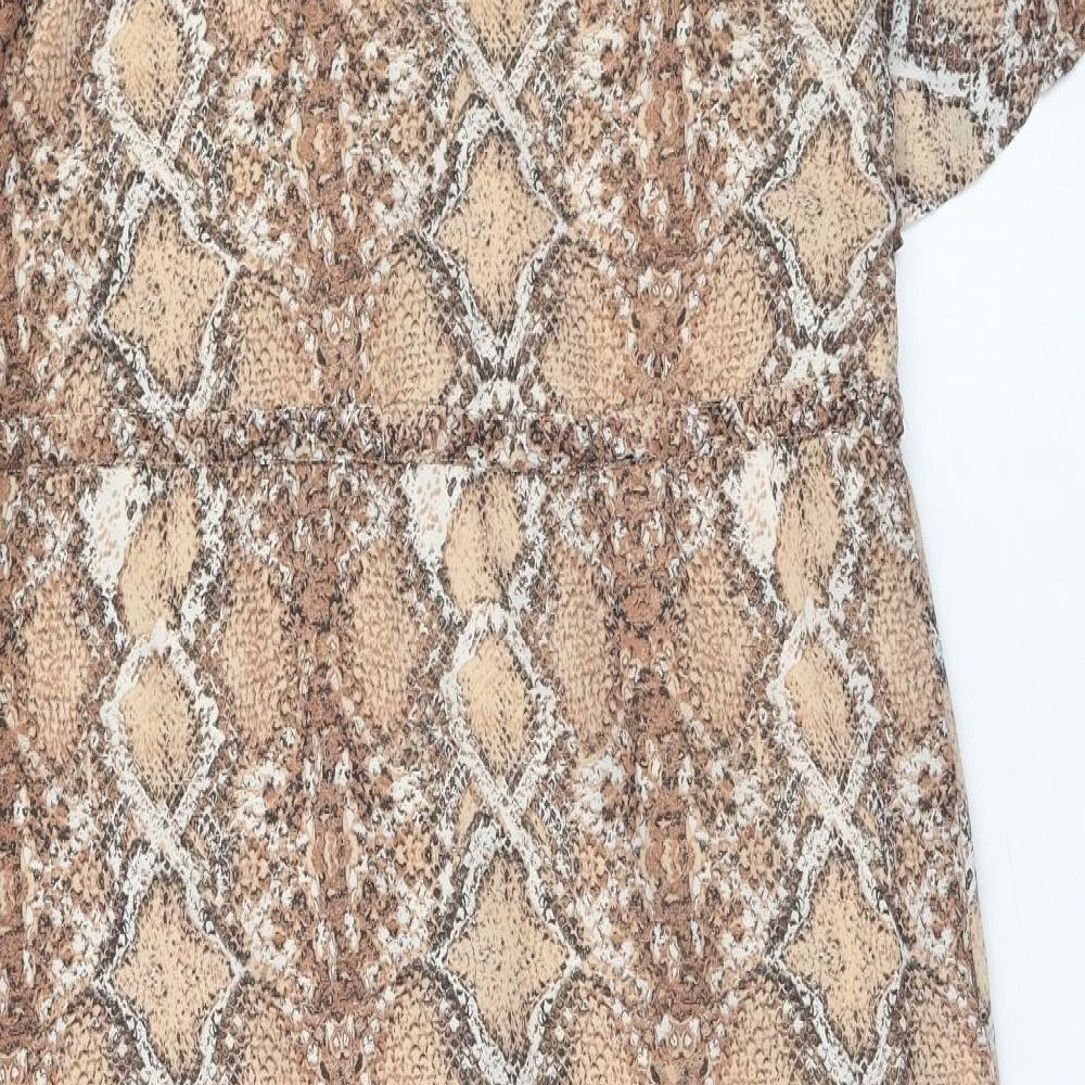 Marks and Spencer Womens Brown Animal Print Polyester Shirt Dress Size 8 Collared Button - Snake Skin Print