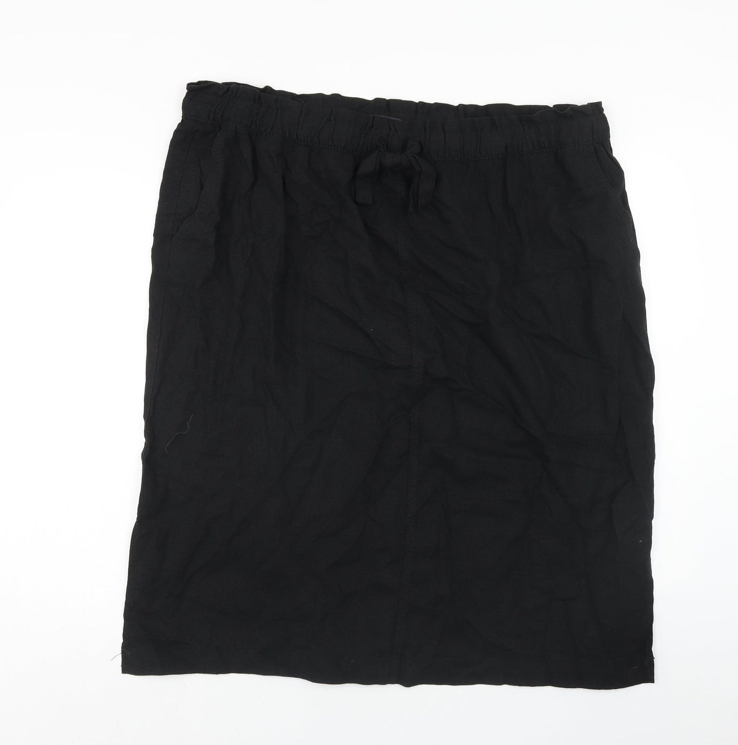 Marks and Spencer Womens Black Linen Straight & Pencil Skirt Size 24 Drawstring