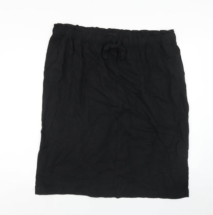 Marks and Spencer Womens Black Linen Straight & Pencil Skirt Size 24 Drawstring