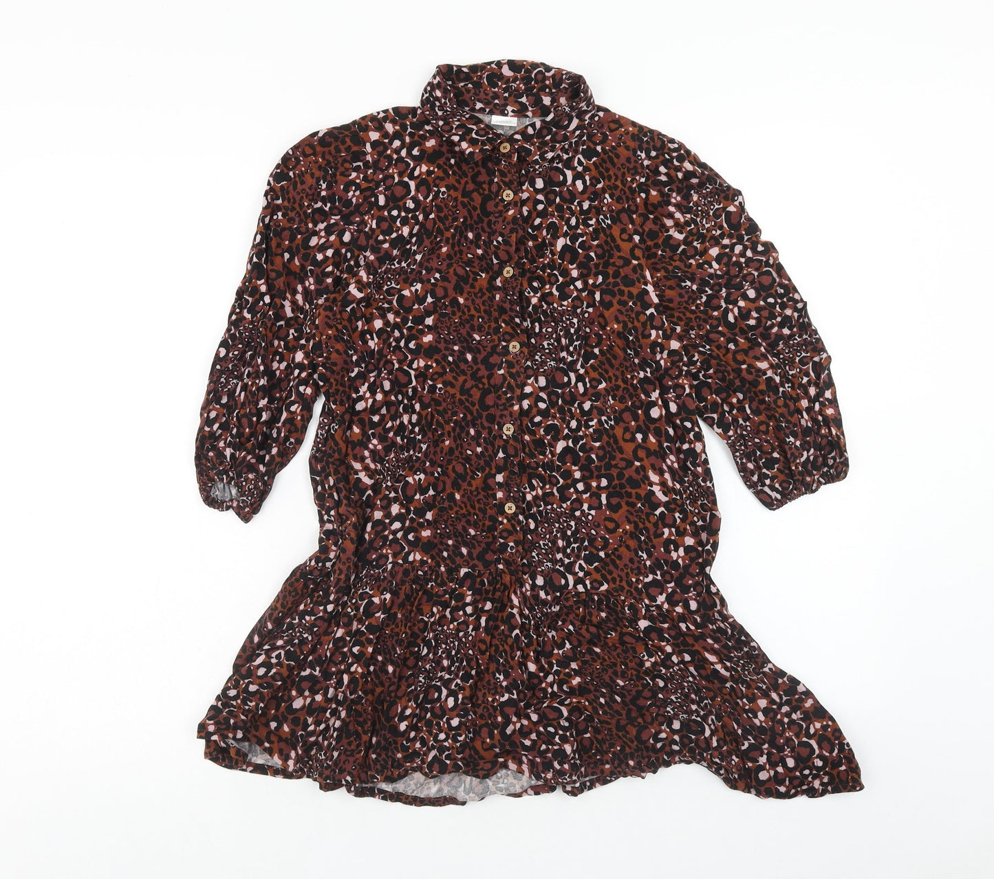 NEXT Girls Brown Geometric Viscose Shirt Dress Size 10 Years Collared Button