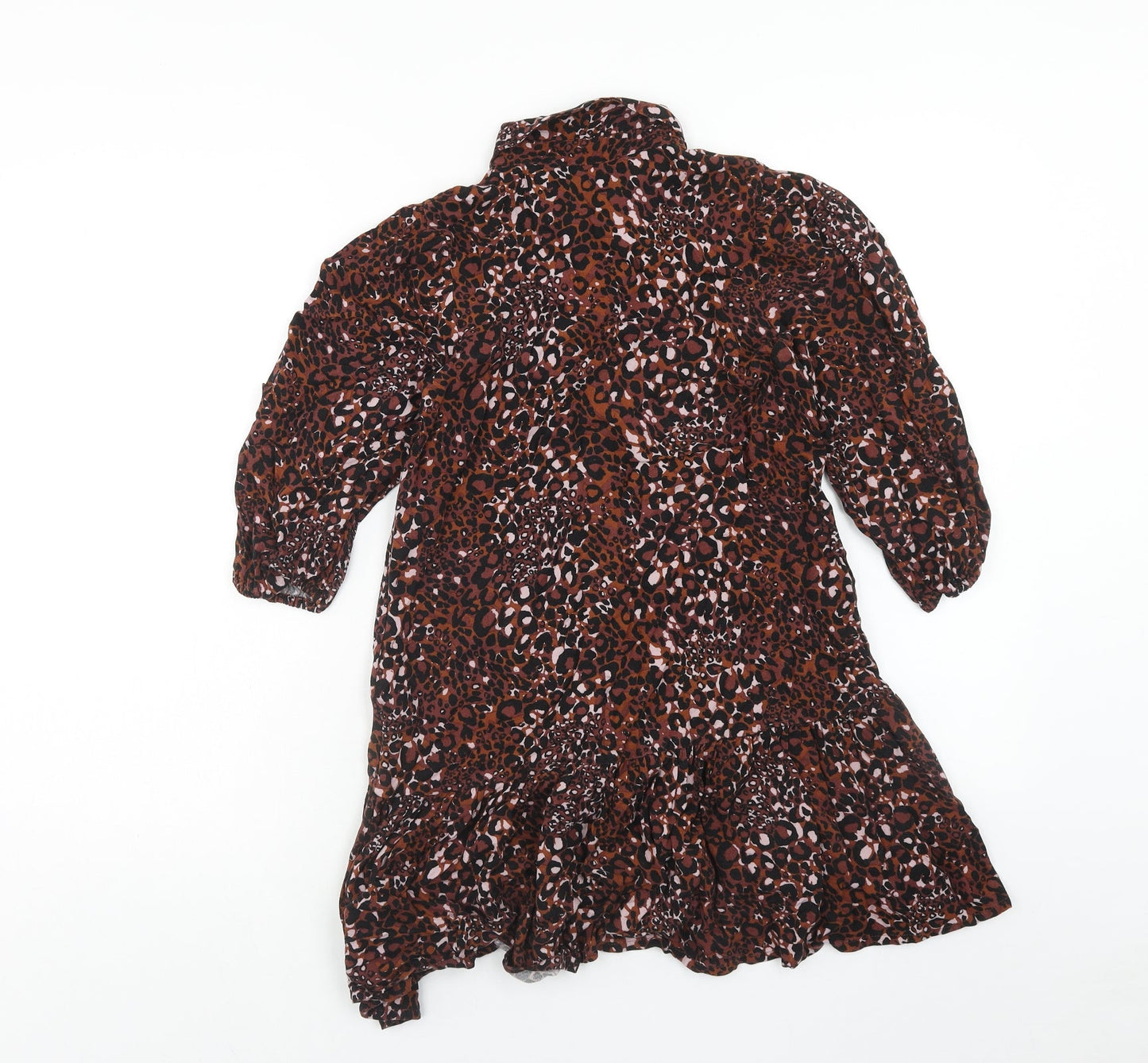 NEXT Girls Brown Geometric Viscose Shirt Dress Size 10 Years Collared Button