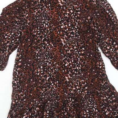 NEXT Girls Brown Geometric Viscose Shirt Dress Size 10 Years Collared Button