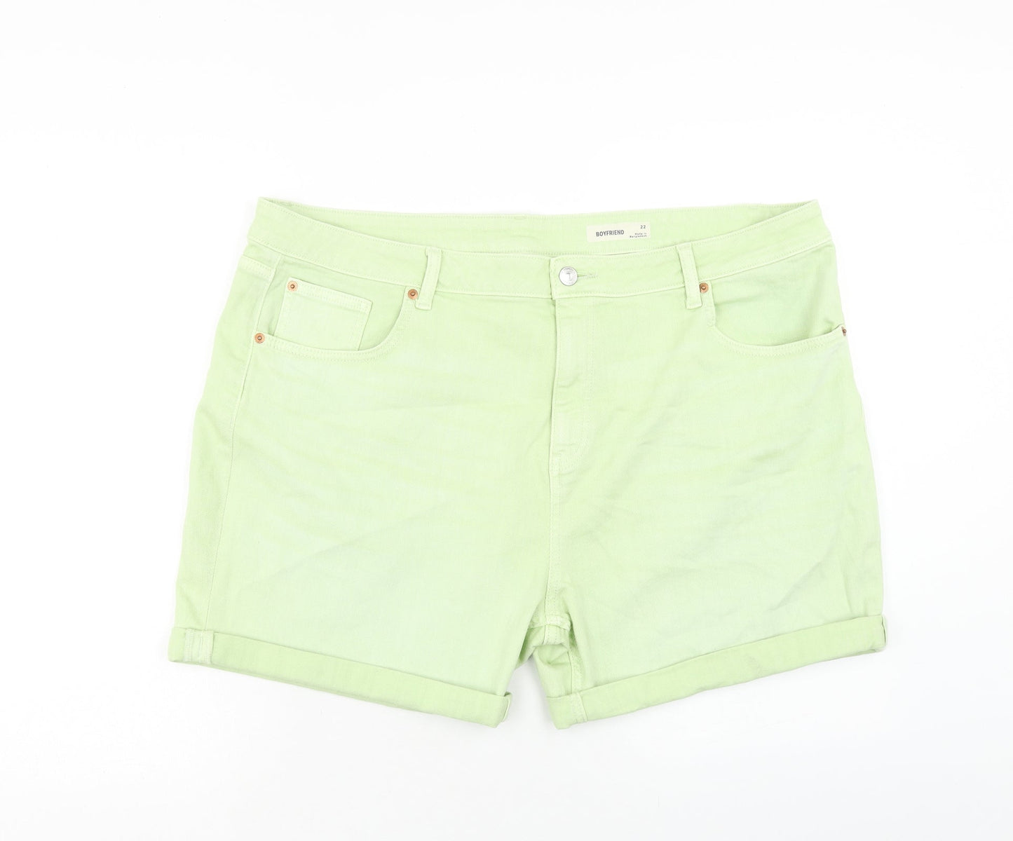 Marks and Spencer Womens Green Cotton Boyfriend Shorts Size 22 Regular Zip