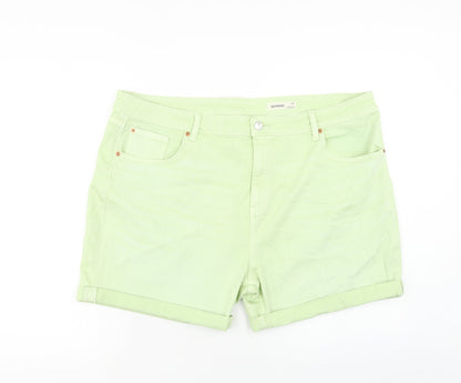 Marks and Spencer Womens Green Cotton Boyfriend Shorts Size 22 Regular Zip