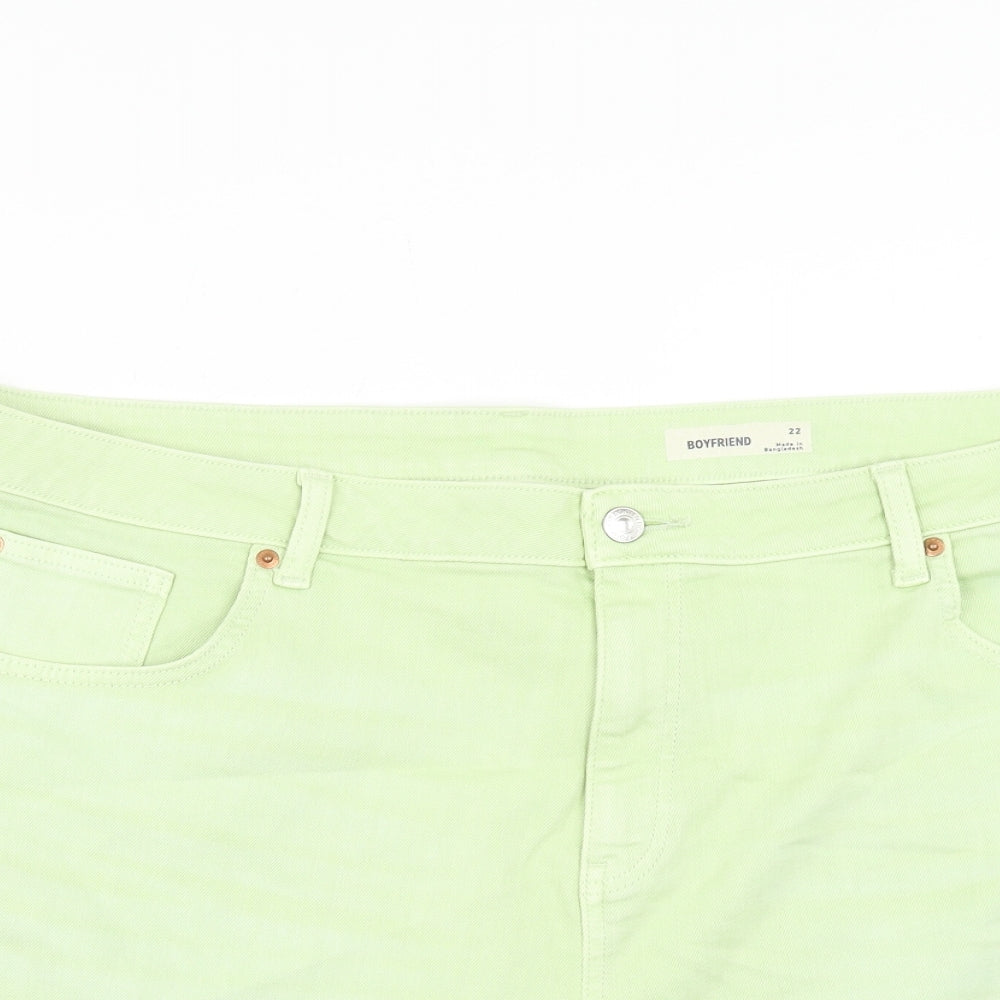 Marks and Spencer Womens Green Cotton Boyfriend Shorts Size 22 Regular Zip