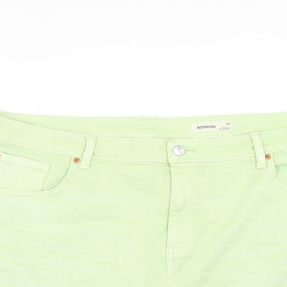 Marks and Spencer Womens Green Cotton Boyfriend Shorts Size 22 Regular Zip