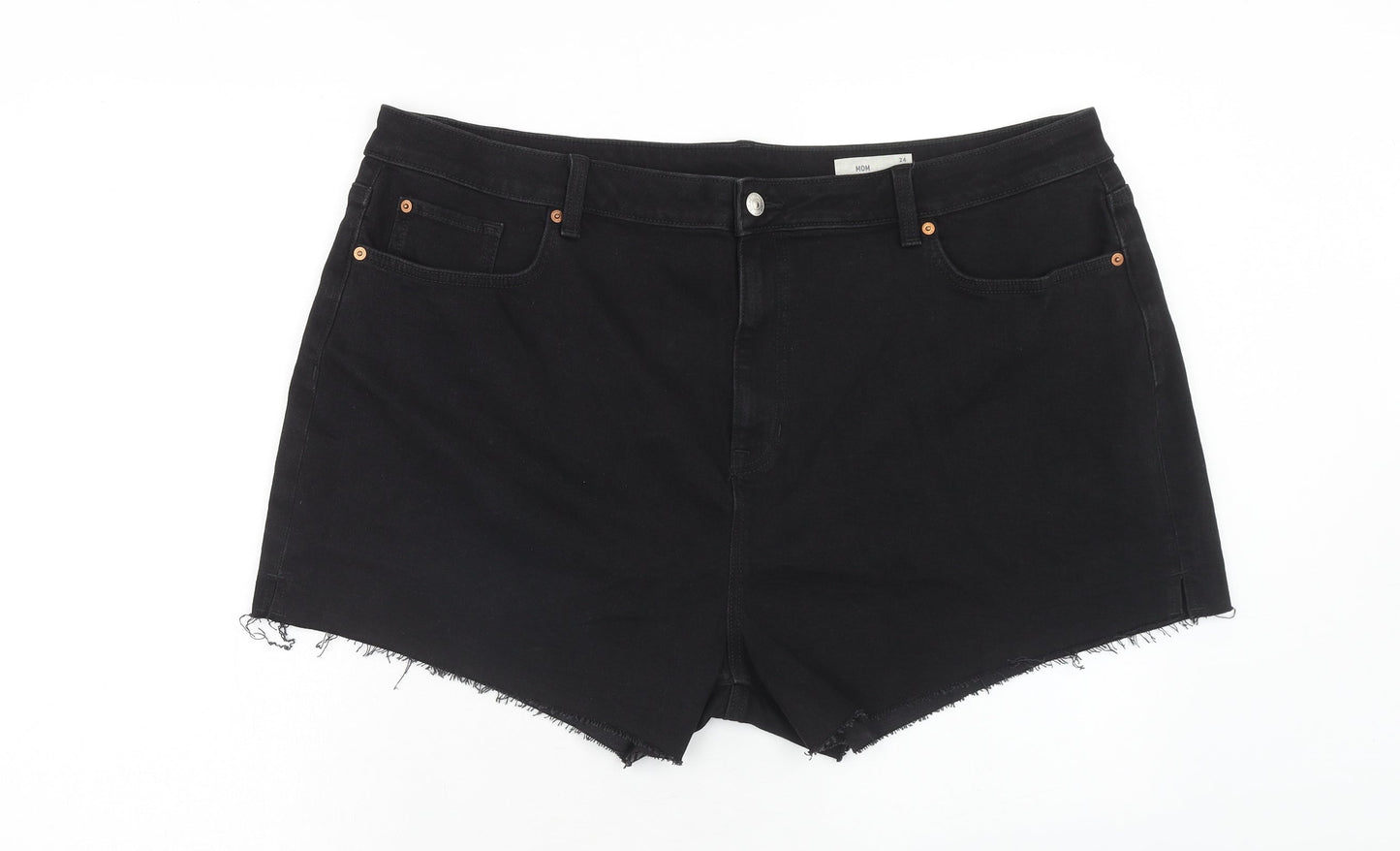 Marks and Spencer Womens Black Cotton Mom Shorts Size 24 Regular Zip