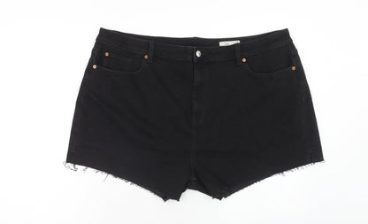 Marks and Spencer Womens Black Cotton Mom Shorts Size 24 Regular Zip