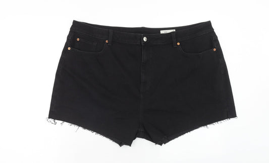 Marks and Spencer Womens Black Cotton Mom Shorts Size 24 Regular Zip