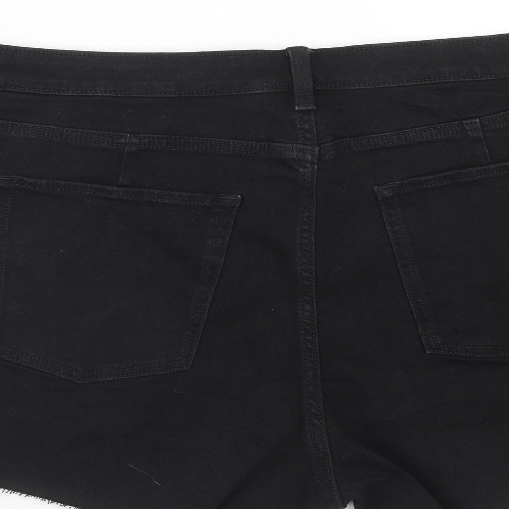 Marks and Spencer Womens Black Cotton Mom Shorts Size 24 Regular Zip
