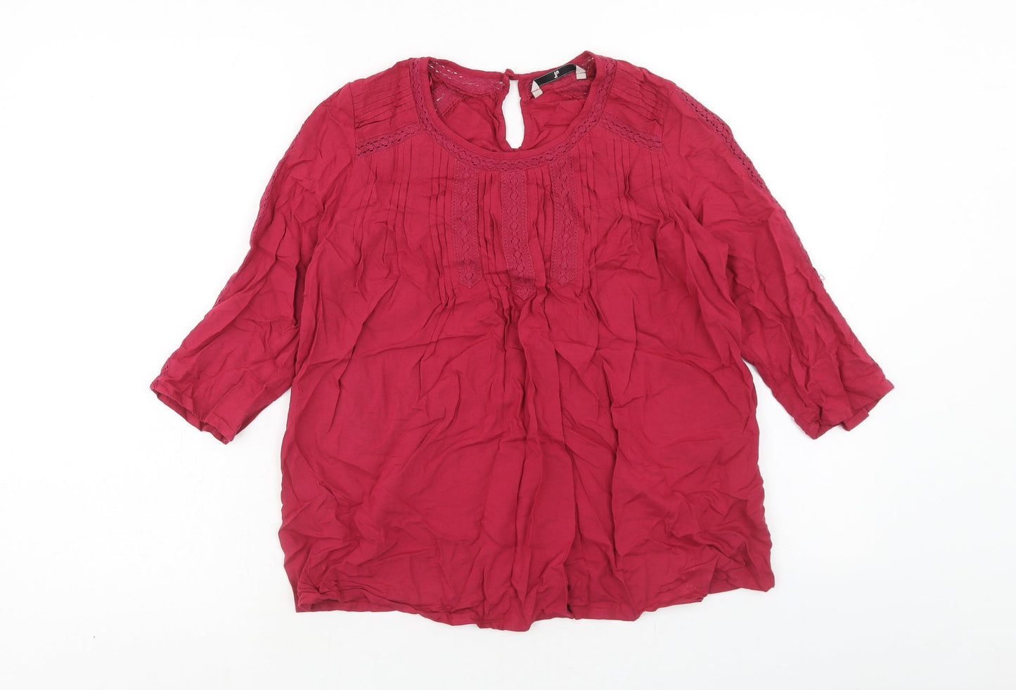 TU Womens Red Viscose Basic Blouse Size 10 Round Neck