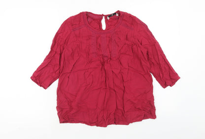 TU Womens Red Viscose Basic Blouse Size 10 Round Neck