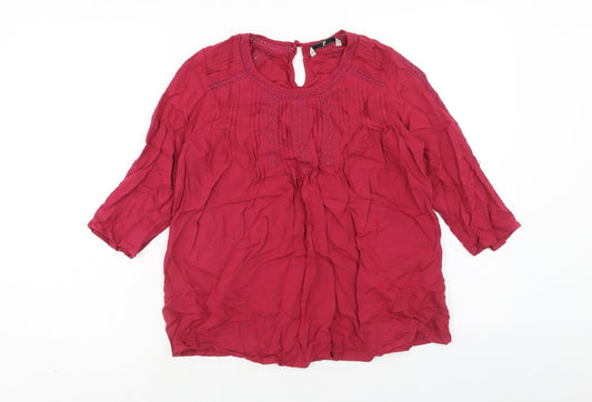 TU Womens Red Viscose Basic Blouse Size 10 Round Neck