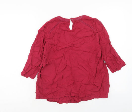 TU Womens Red Viscose Basic Blouse Size 10 Round Neck