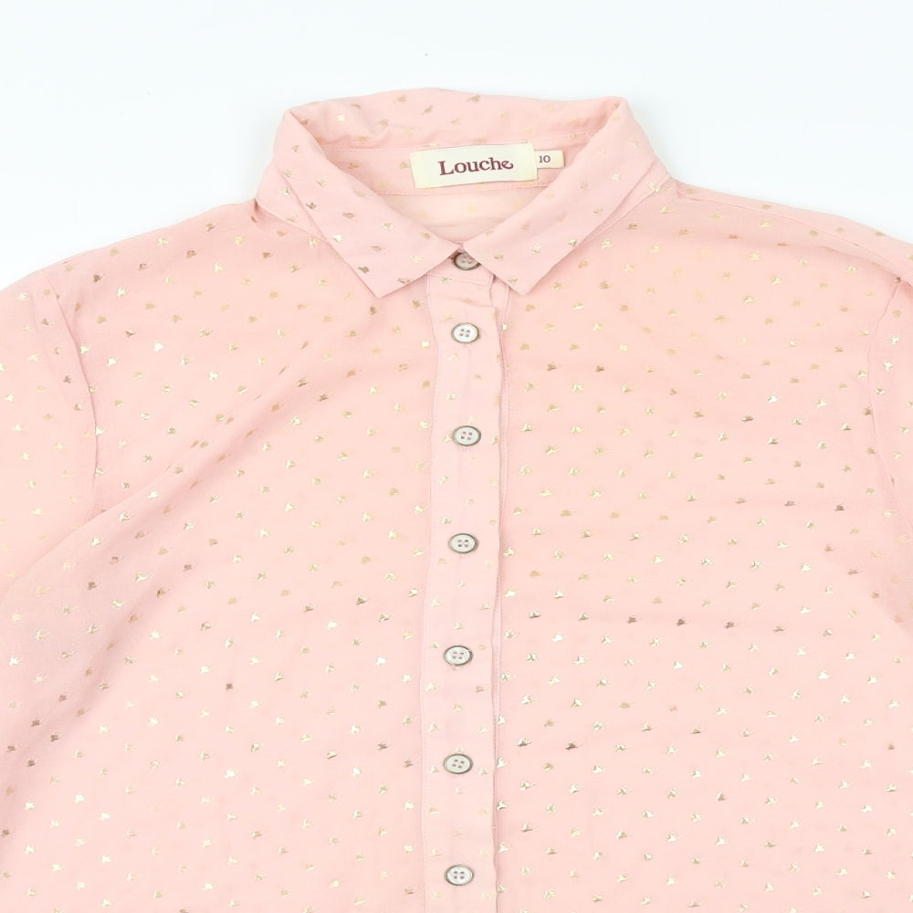 Womens UK Size 10 Louche Pink Basic Button-Up