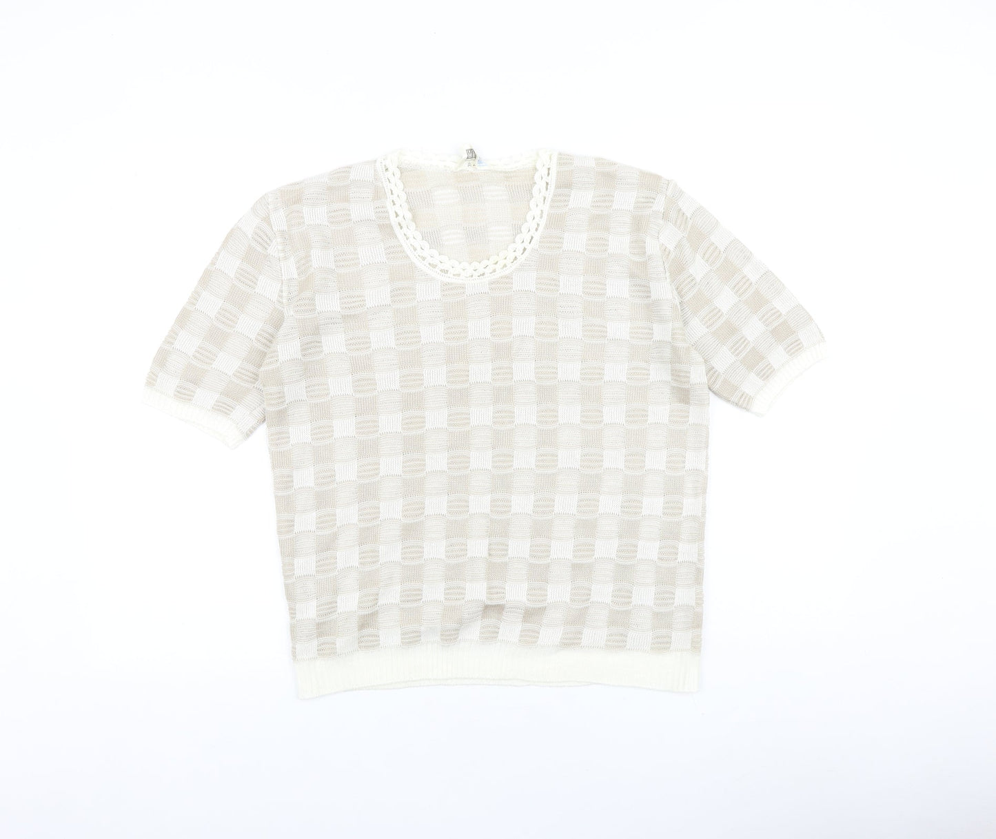 Moonlight Womens Beige Geometric 100% Cotton Basic T-Shirt Size L Round Neck