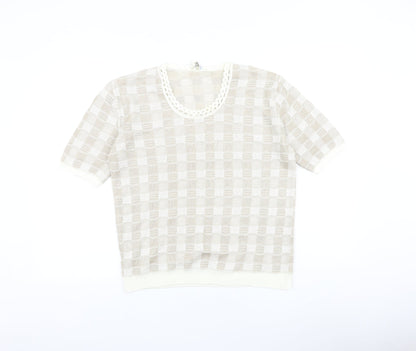 Moonlight Womens Beige Geometric 100% Cotton Basic T-Shirt Size L Round Neck