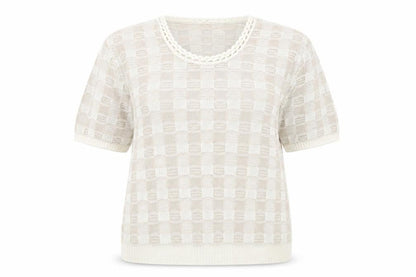 Moonlight Womens Beige Geometric 100% Cotton Basic T-Shirt Size L Round Neck