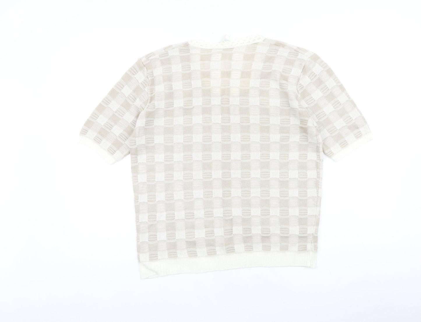 Moonlight Womens Beige Geometric 100% Cotton Basic T-Shirt Size L Round Neck