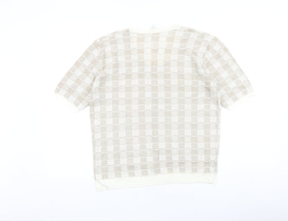 Moonlight Womens Beige Geometric 100% Cotton Basic T-Shirt Size L Round Neck