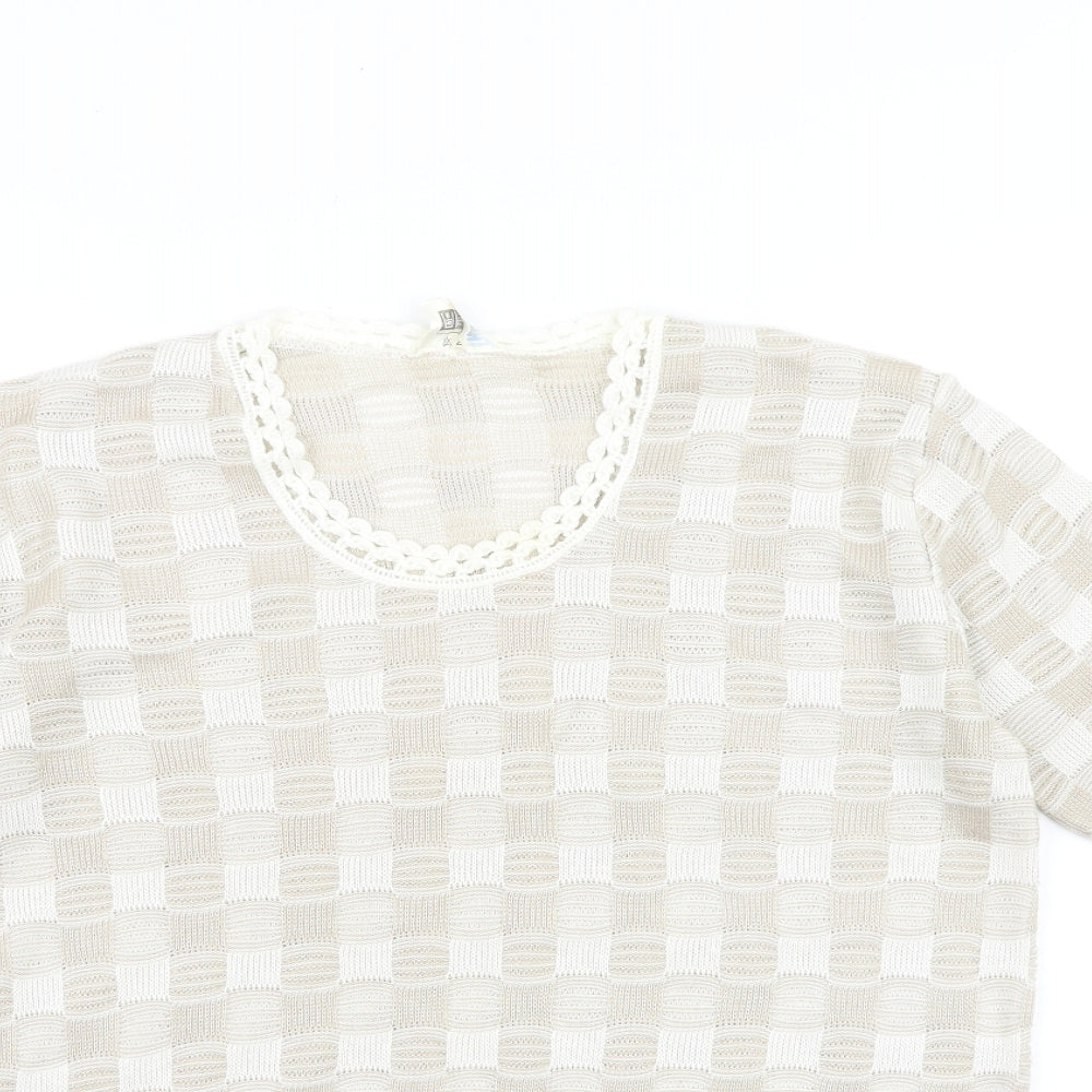 Moonlight Womens Beige Geometric 100% Cotton Basic T-Shirt Size L Round Neck