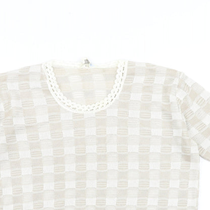 Moonlight Womens Beige Geometric 100% Cotton Basic T-Shirt Size L Round Neck