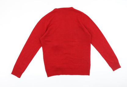 Preworn Mens Red Round Neck Acrylic Pullover Jumper Size S Long Sleeve - Christmas Polar Bear