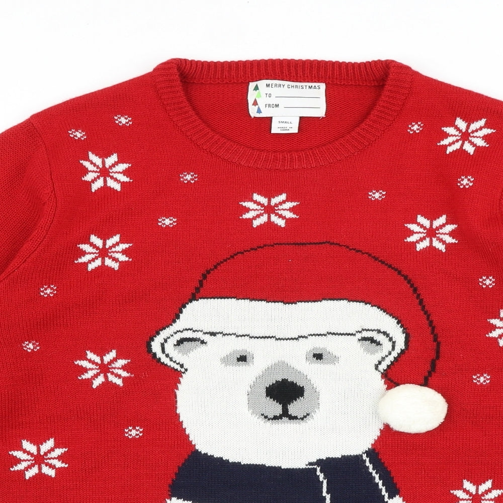 Preworn Mens Red Round Neck Acrylic Pullover Jumper Size S Long Sleeve - Christmas Polar Bear