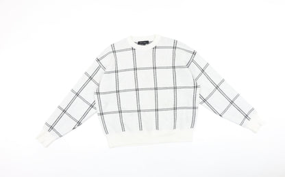 New Look Womens White Check 100% Cotton Pullover Sweatshirt Size S Pullover