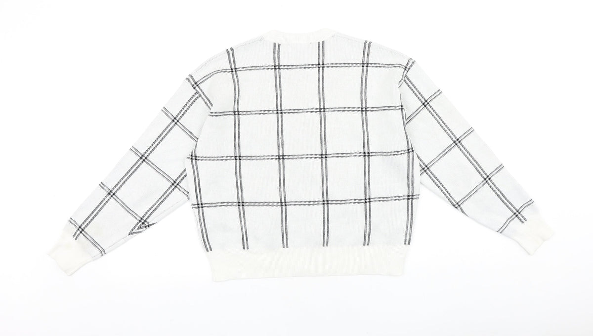New Look Womens White Check 100% Cotton Pullover Sweatshirt Size S Pullover