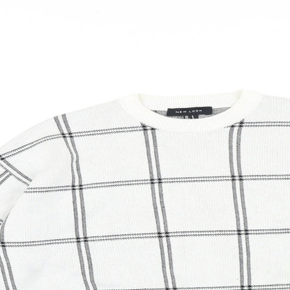 New Look Womens White Check 100% Cotton Pullover Sweatshirt Size S Pullover