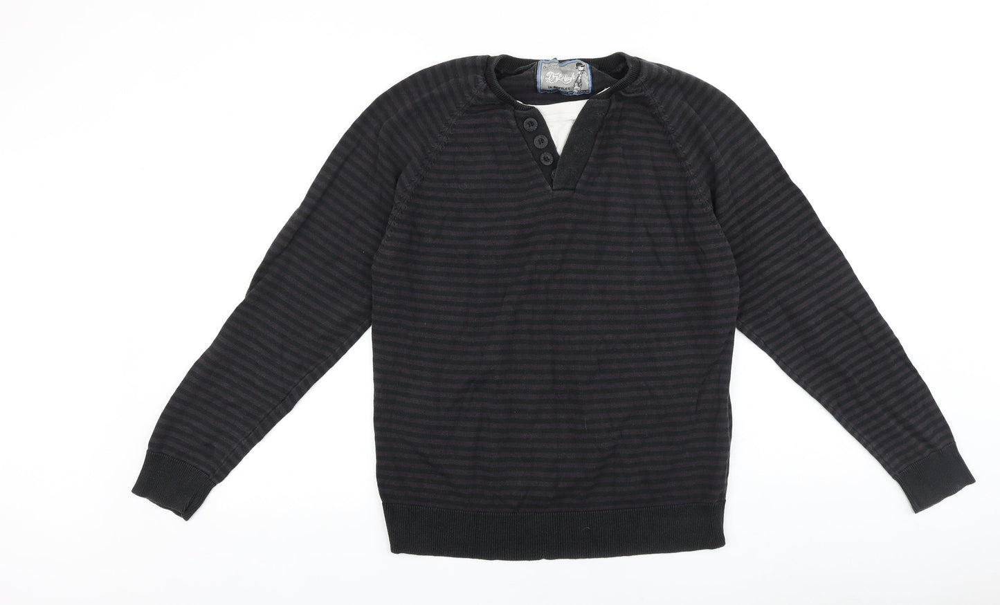 Preworn Mens Brown Round Neck Striped Cotton Pullover Jumper Size L Long Sleeve