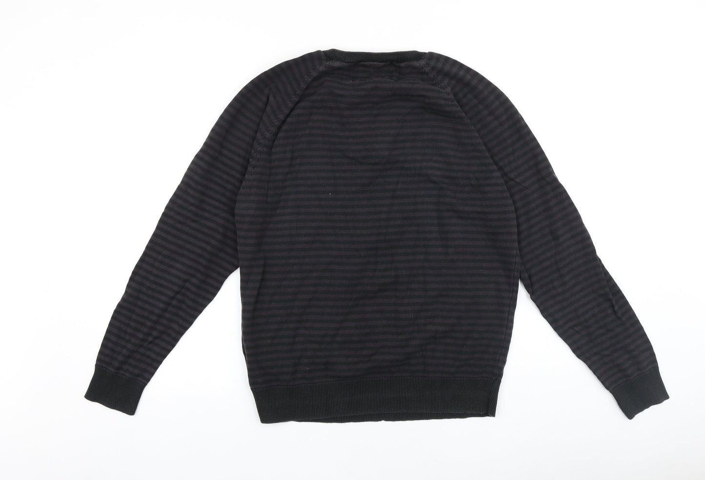 Preworn Mens Brown Round Neck Striped Cotton Pullover Jumper Size L Long Sleeve