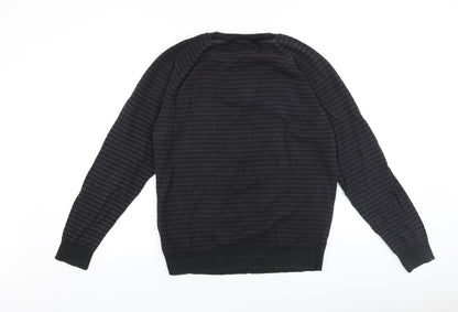 Preworn Mens Brown Round Neck Striped Cotton Pullover Jumper Size L Long Sleeve