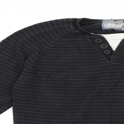 Preworn Mens Brown Round Neck Striped Cotton Pullover Jumper Size L Long Sleeve