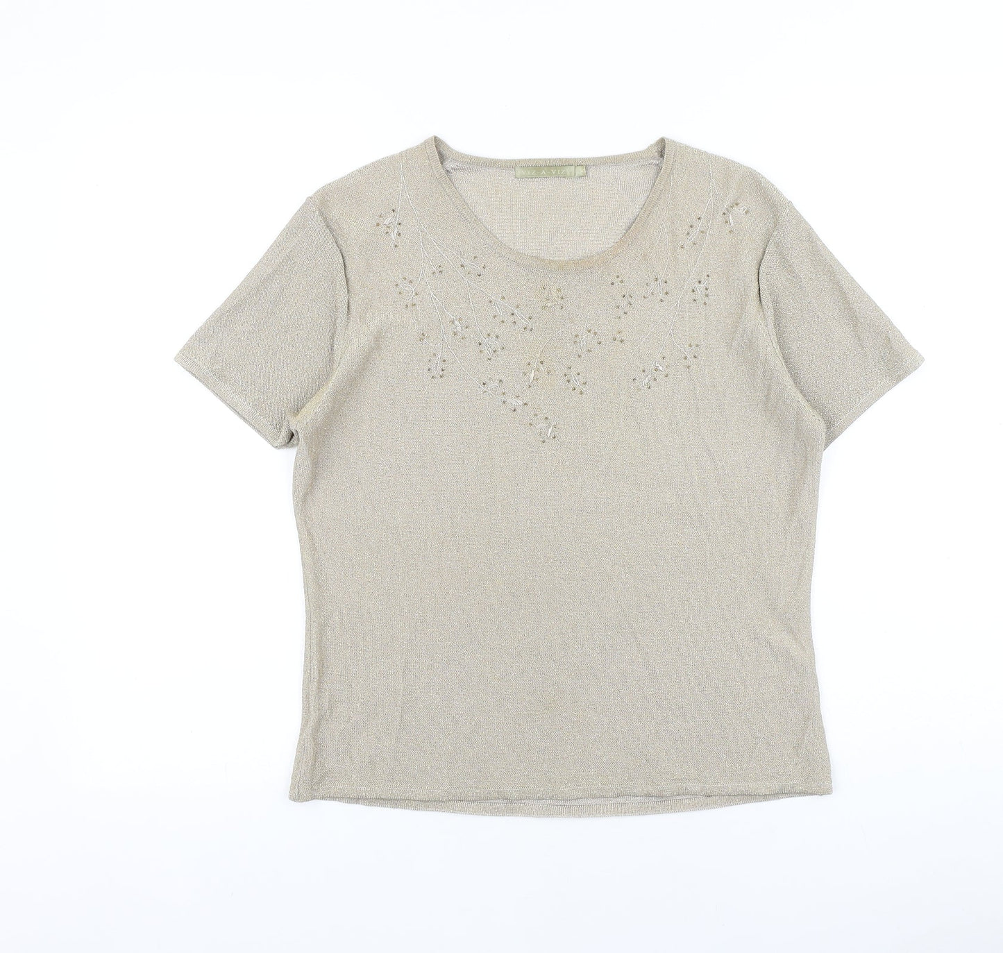 Womens UK Size 14 Viz a Viz Gold Basic T-Shirt