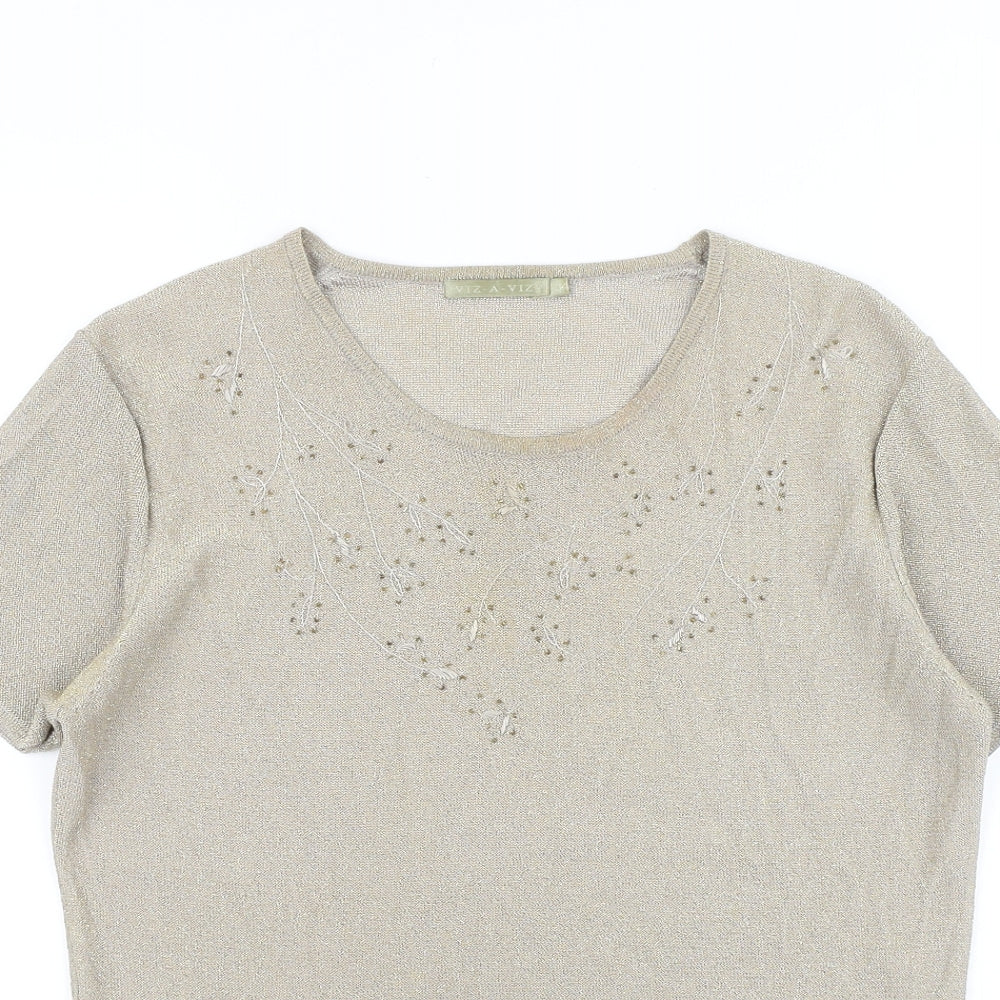 Womens UK Size 14 Viz a Viz Gold Basic T-Shirt