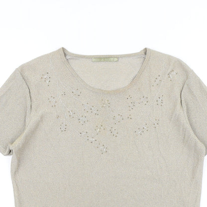 Womens UK Size 14 Viz a Viz Gold Basic T-Shirt