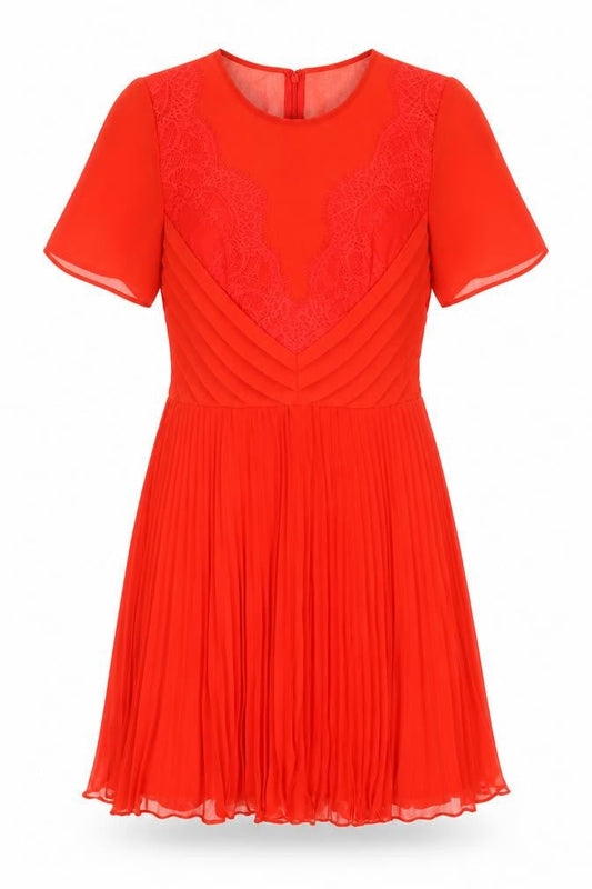 ASOS Womens Red Polyester Fit & Flare Size 10 Round Neck Zip - Lace Detail
