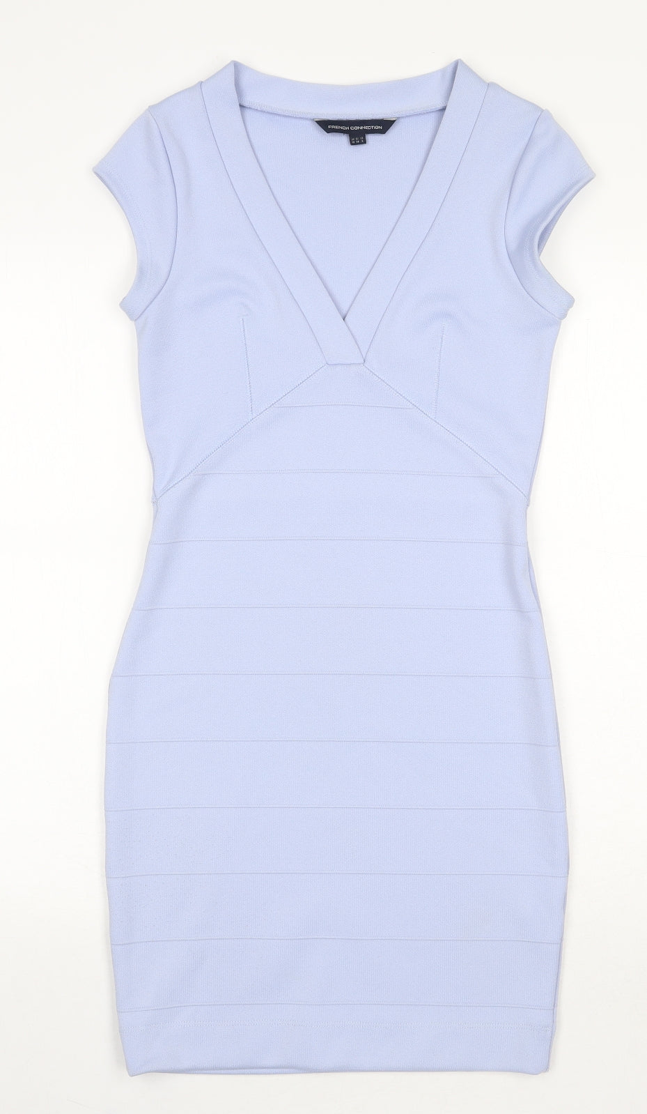 French Connection Womens Blue Polyester Bodycon Size 10 V-Neck Pullover