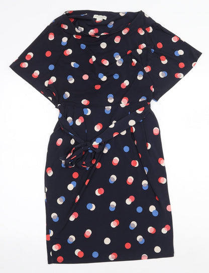 Monsoon Womens Blue Polka Dot Polyester Sheath Size 10 Boat Neck Tie