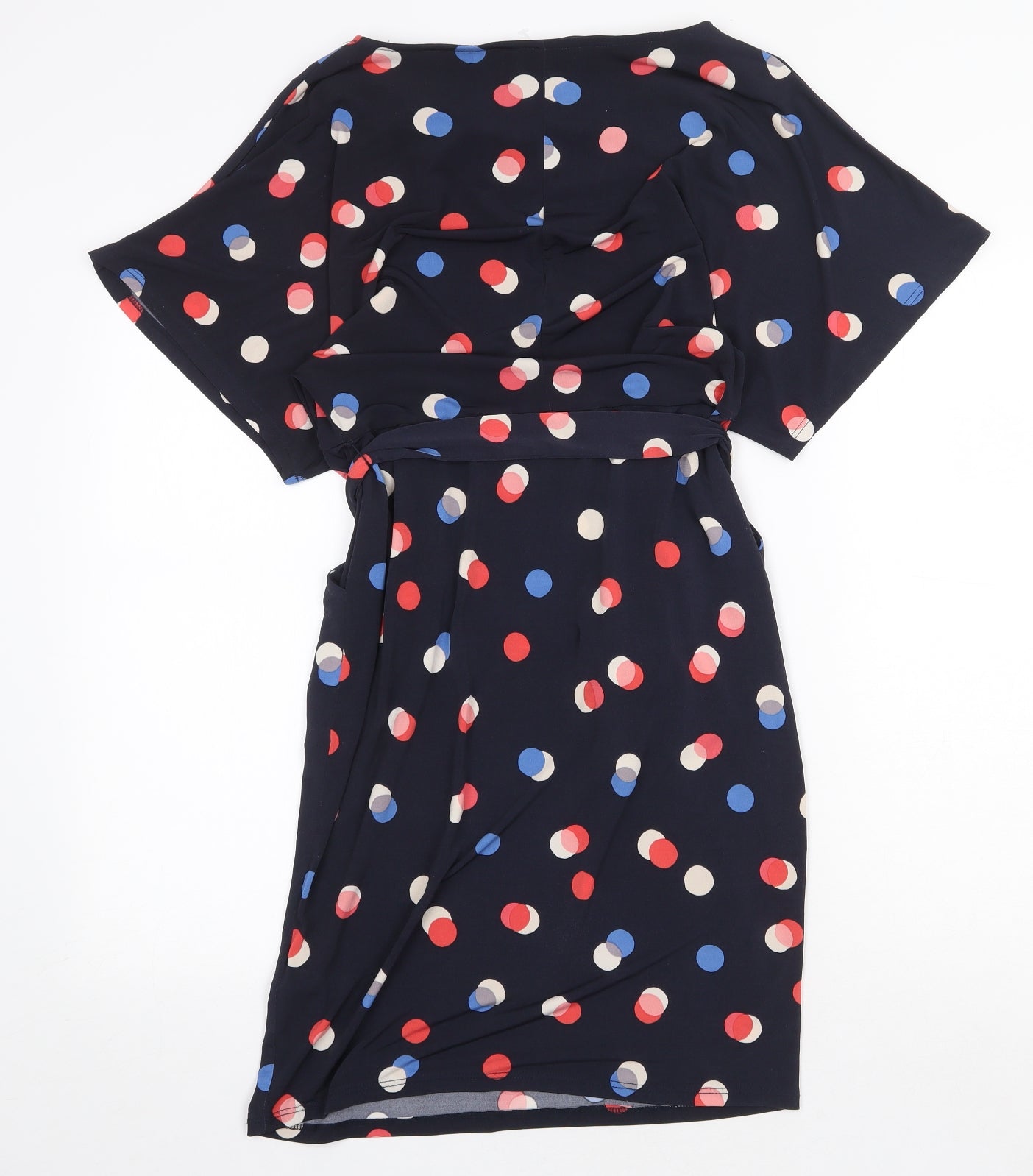 Monsoon Womens Blue Polka Dot Polyester Sheath Size 10 Boat Neck Tie