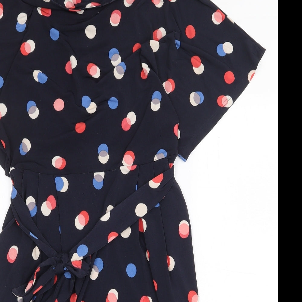 Monsoon Womens Blue Polka Dot Polyester Sheath Size 10 Boat Neck Tie