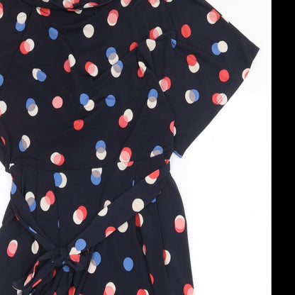 Monsoon Womens Blue Polka Dot Polyester Sheath Size 10 Boat Neck Tie