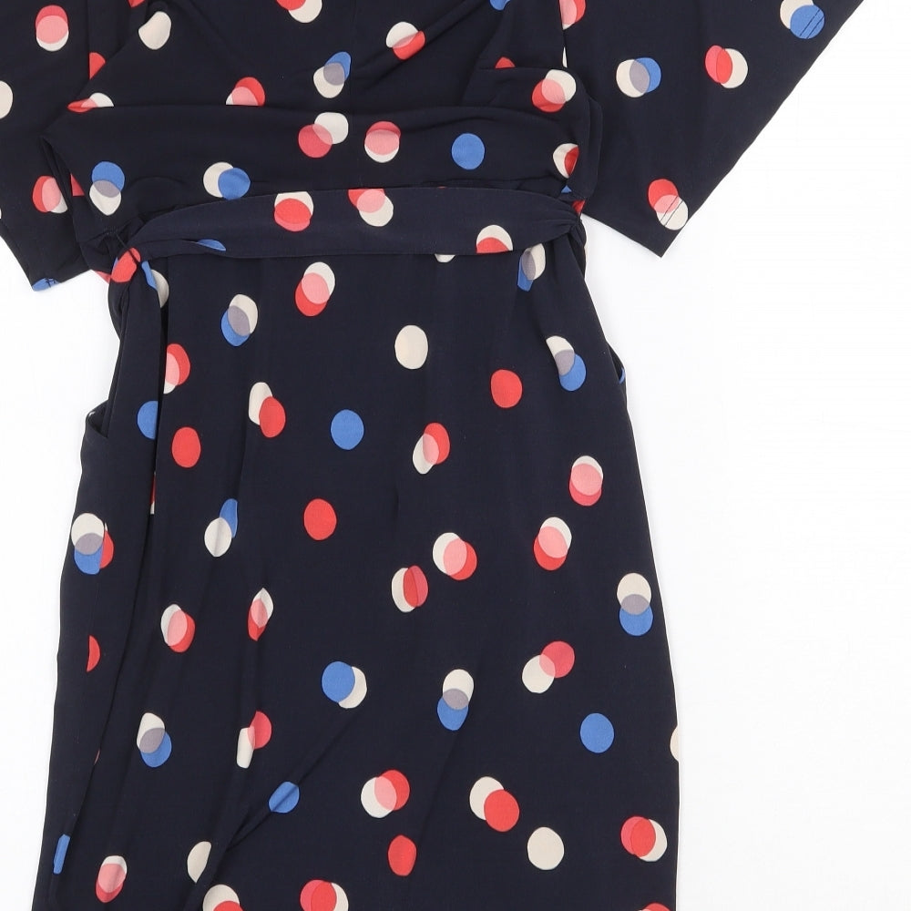 Monsoon Womens Blue Polka Dot Polyester Sheath Size 10 Boat Neck Tie