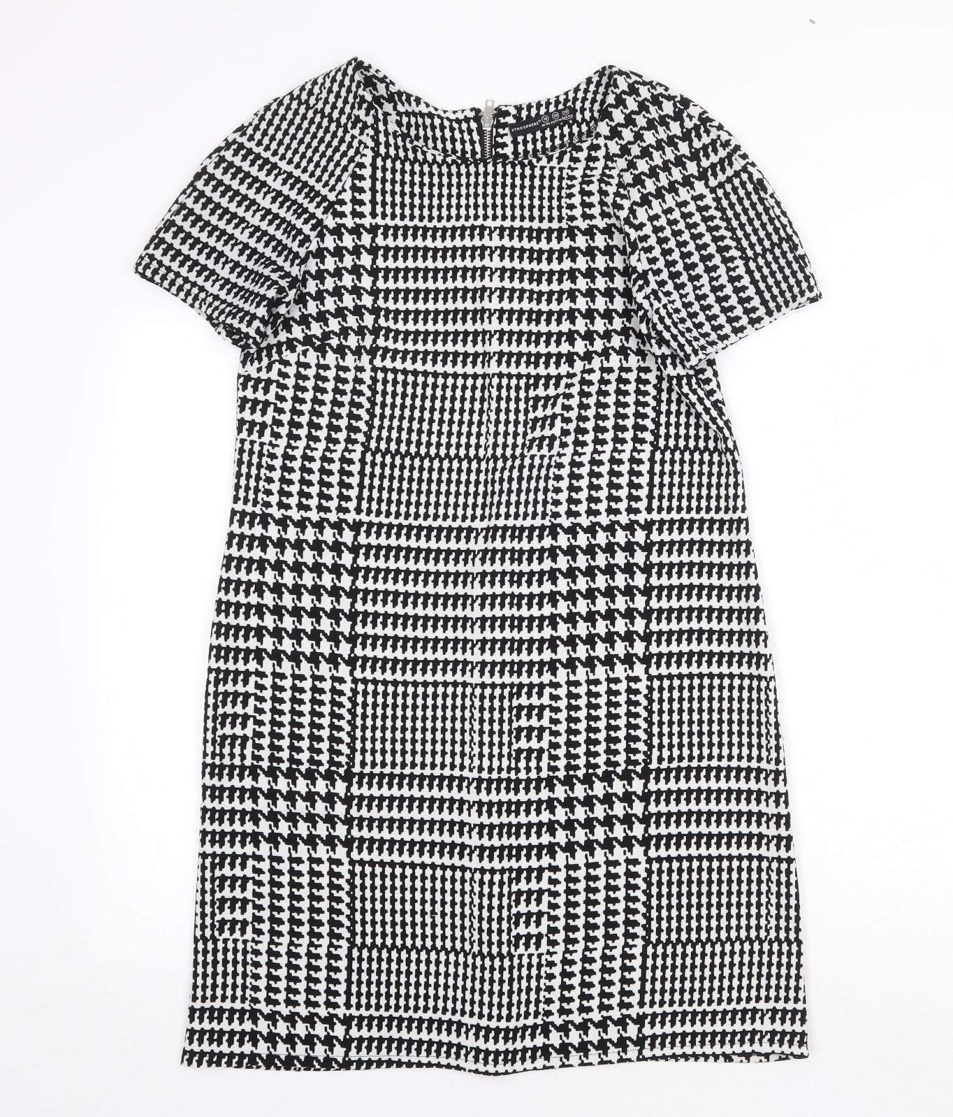 Atmosphere Womens Black Plaid Polyester Shift Size 10 Boat Neck Zip