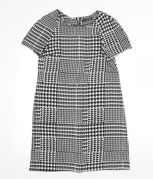 Atmosphere Womens Black Plaid Polyester Shift Size 10 Boat Neck Zip