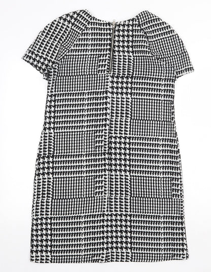 Atmosphere Womens Black Plaid Polyester Shift Size 10 Boat Neck Zip